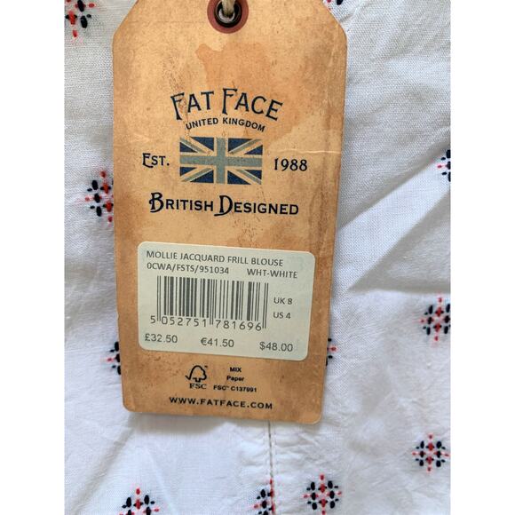 FAT FACE MOLLIE White Jacquard Frill Sleeveless Ruffle Blouse  Sz 4 NWT - Picture 8 of 15